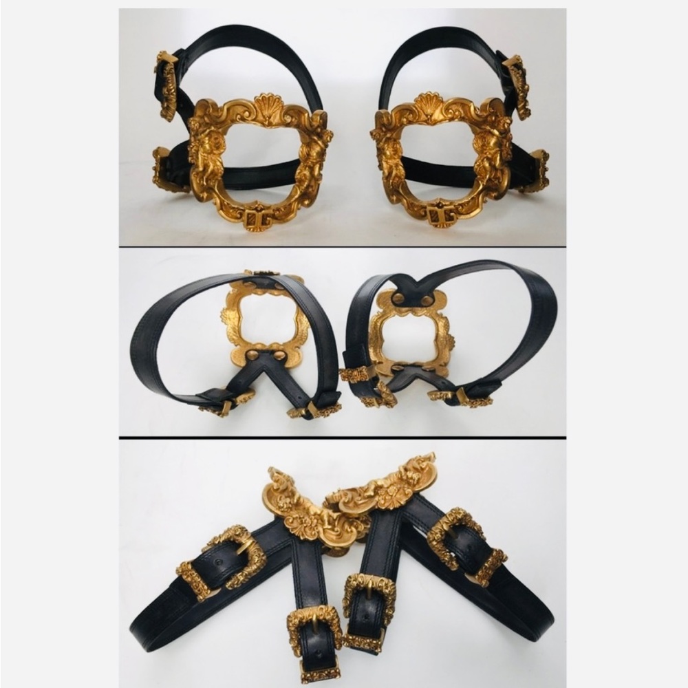 DOLCE & GABBANA VTG Black Leather Baroque Gold Pirate Riding Boots 36 6 Like New - Picture 14 of 16